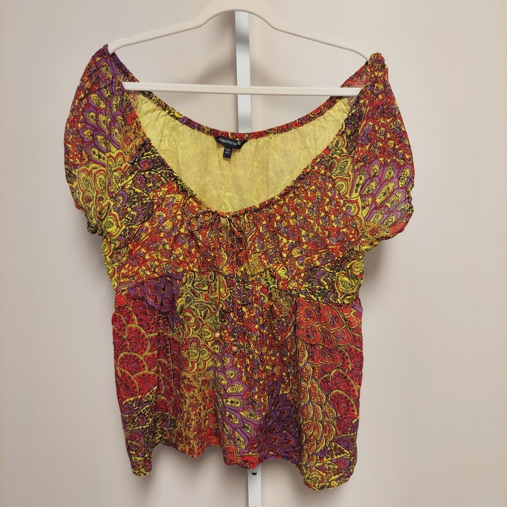 Jasmine XL Paisley Peasant Blouse Boho Top Hippie Psychedelic Colorful Retro